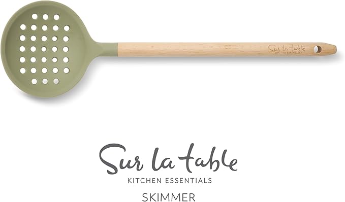 Sur La Table Kitchen Essential Chef's Toolkit Sillicone Skimmer With Beechwood Handle - Juniper Green