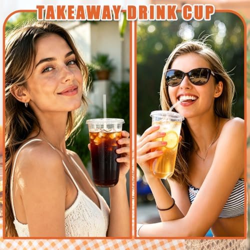 Alaeseje 50 Pack 20 oz Clear Plastic Iced Coffee Cups with Lids and Straws