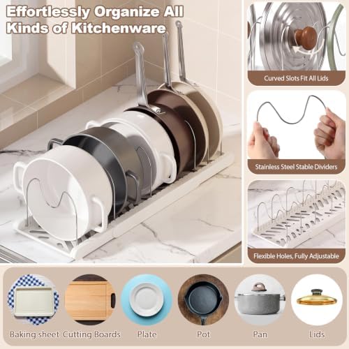 Sieral 4 Pack Expandable Pots and Pans Organizer Under Cabinet,White