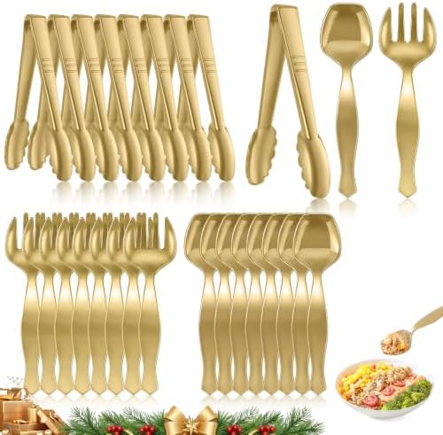 24Pc Gold Plastic Serving Utensils Set,Disposable Serving Spoons for Buffet