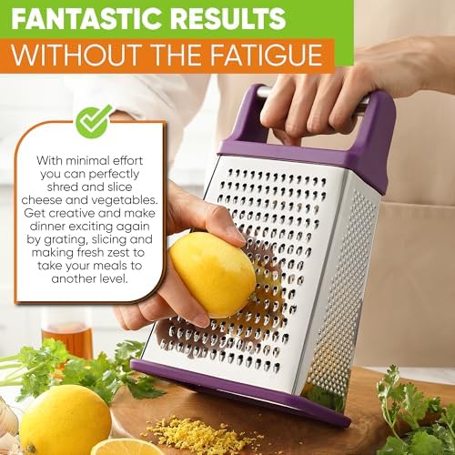 Spring Chef Stainless Steel XL Cheese Grater for Kitchen, Purple