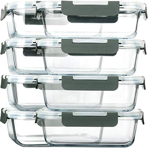 M MCIRCO 8 Pack,30 oz Glass Food Storage Containers with Lids, Gray
