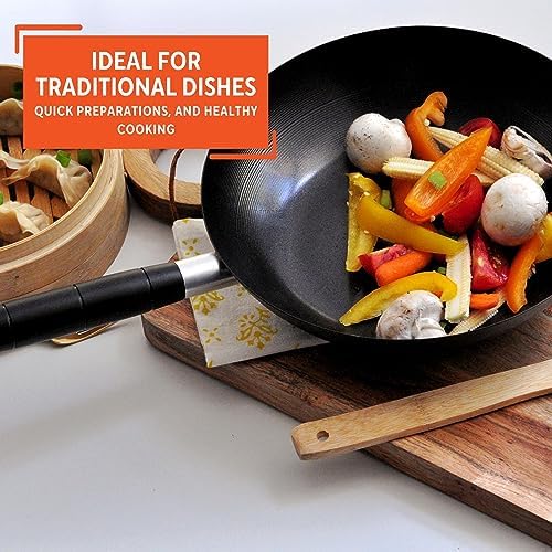 Imusa Carbon Steel Nonstick Wok 9.5 in Flat Bottom Wok_Pan for Electric Stove with Cool Touch Handle, Black Coating, Lightweight Steel Wok for Stir Fry and Fried Rice (Pack of 6)