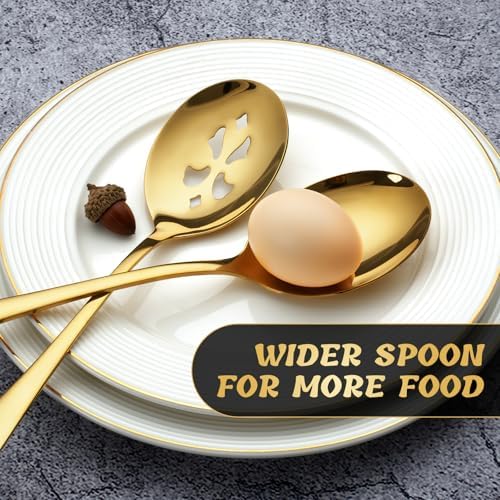 10-Inch 4 Piece Serving Spoon Set - 2 Large, 2 Slotted,Gold
