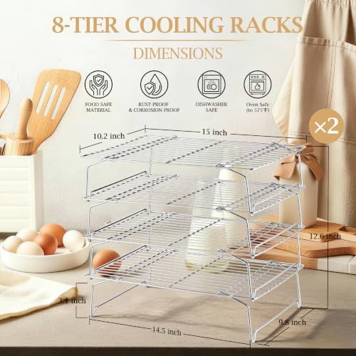 LIANYU 4-Tier Stackable Cooling Rack for Cooking & Baking, 10"x15", 2 Pack