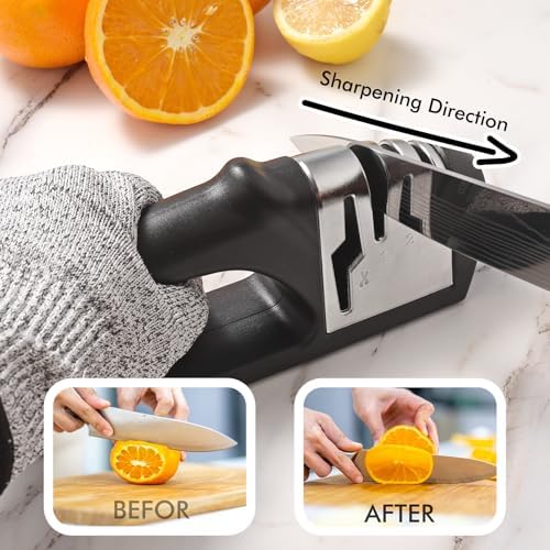 HOTEC 4in1 Knife Sharpener, 3 Stage Manual Sharpener