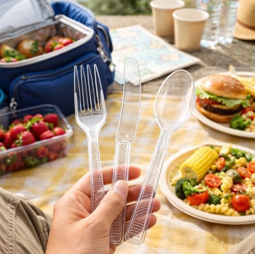 Party Dimensions 3000 Count Plastic Cutlery Combo Case, Disposable Clear Plastic Silverware Utensils Set, 1000 Forks, 1000 Spoons, 1000 Knives