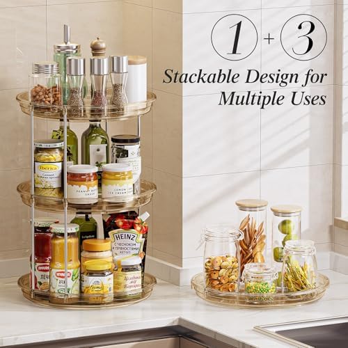 LAMU 2 Tier Lazy Susan Turntable Organizer 10.6'' Rotating Spice Rack Organization for Cabinet, Kitchen, Pantry, Countertop, Bathroom, Vanity, Medicine Cabinet Organizer, Amber