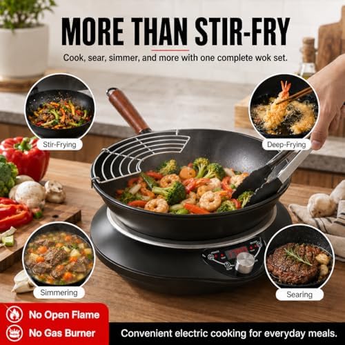 1700W Induction Wok Burner 120V, Includes 13.4-Inch Carbon Steel Wok
