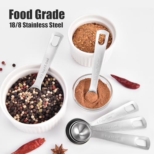 Doosu 18/8 Stainless Steel Measuring Spoons with Engraved Metric (Set of 5)
