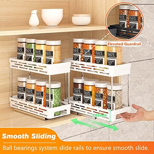 Pull Out Spice Rack Organizer for Cabinet, 3 Packs Slide Out Spice Racks Organizer, Spice Cabinet Organizers, Cabinet Size Need:12'' Highx11'' Deepx5'' Wide,Each Tier Hold 10 Spice Jar - 2 Tier, White