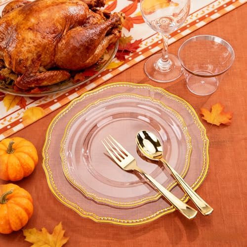 Hioasis 175 Pcs Clear Gold Plastic Plates Wedding & Party