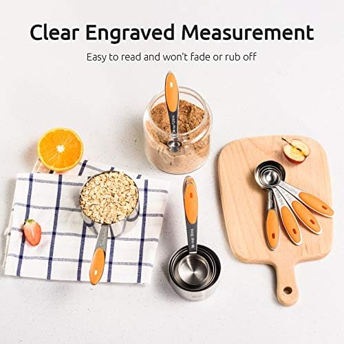 U-Taste Measuring Cups Spoons Set, 18/8 Stainless Steel, 10Pcs, Orange