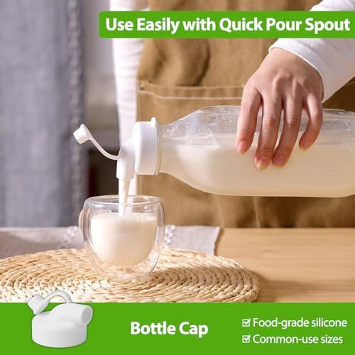 CUCUMI 2 Pack 32 Oz Glass Milk Bottle with Reusable Lid