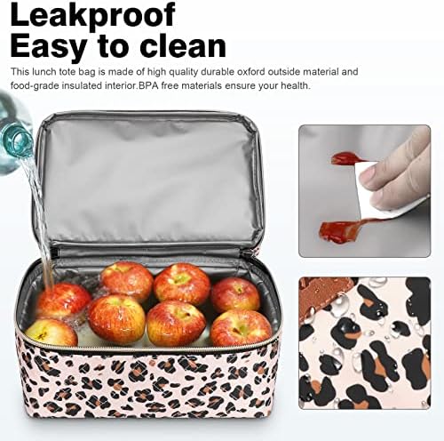 BALORAY Lunch Bag for Women Men Adult Lunch Box (Khaki Leopard Strap),L