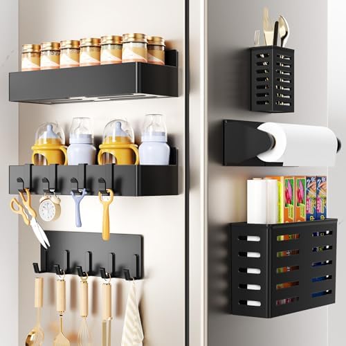 Mystozer Magnetic Spice Rack for Refrigerator Black, 6 Pack