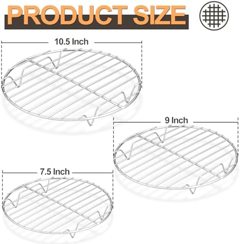 P&P CHEF Round Cooking Rack, Cooling Rack for Steamer, 7.5+9+10.5”, Silver