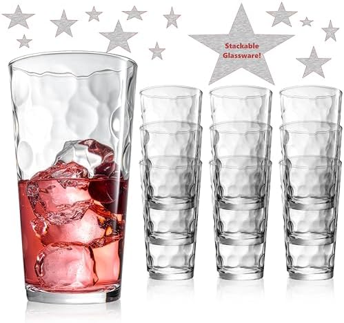 Highball Drinking Glasses Set of 10 Glass Cups by Home Essentials, 17 Oz. Glassware, for Water, Juice, Cocktails, Iced Tea