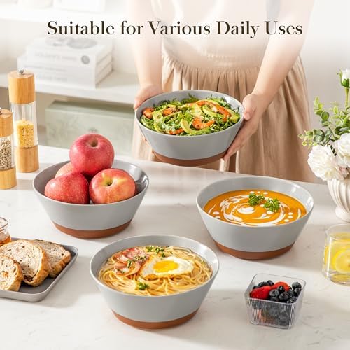 MALACASA Salad Bowls Set of 4, Soup Bowls for Kitchen, 60oz Ceramic Bowl