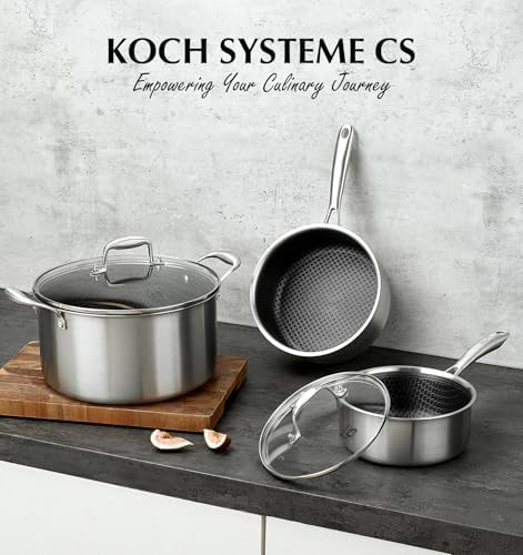 KOCH SYSTEME CS Stainless Steel Saucepan Set 6 Piece, 2QT+3QT+8QT Hybrid Nonstick Stainless Steel Pots Set, Triply Stainless Steel Pots, PFOA Free, Pot Sets Induction Compatible