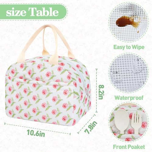 Cotton Quilted Insulated Lunch Bag, Reusable Quilted Floral Lunch Tote Bags