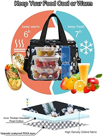 Femuar Lunch Bags for Women/Men, Insulated Lunch Bag for Work Office Picnic - Lunch Cooler Bag Leakproof Lunch Box with Adjustable Shoulder Strap - Hibiscus