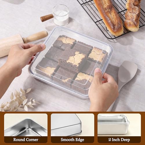 LIANYU Stainless Steel Baking Pan with Lid, 8 x 8 Lasagna Brownie Cake Pan