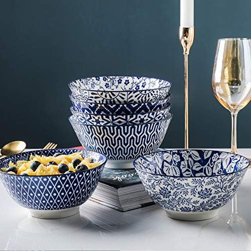 Selamica Ceramic 20 Oz Cereal Bowls Set of 6, 6 inch Soup Bowls