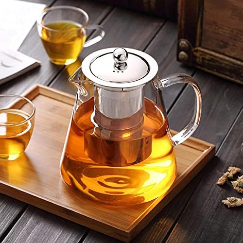 Mini Size Glass Teapot Tea Kettle-with Stainless Steel Removable Infuser for Blooming Tea & Loose Leaf Tea, Microwave & Stovetop Safe, 950ML/32oz (L-950)