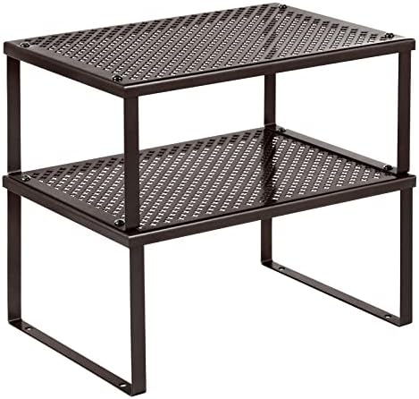 SONGMICS Set of 2 Metal Spice Racks, Stackable Expandable Shelf Risers