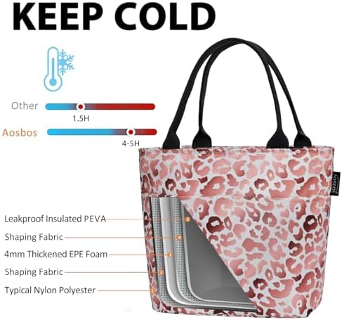 Aosbos Lunch Tote Bag,Insulated Lunch Bag For Women,Work,Office, Leopard