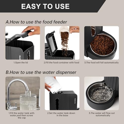 Gravity Automatic Cat Feeder, Water & Food Dispenser Set, Stainless Bowls