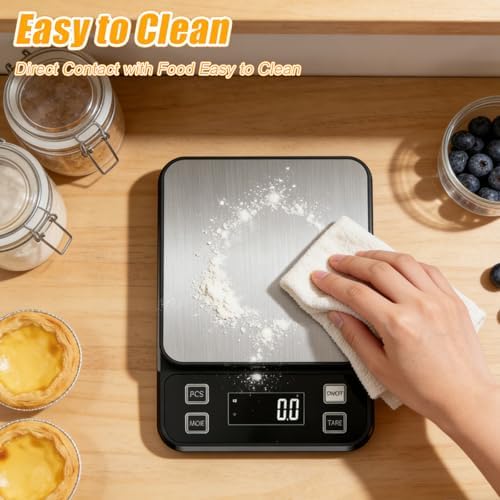 Waterproof Kitchen Scale, 10kg/22lb Food Scale Precisely Measures Grams and Ounces for Baking and Cooking, Stainless Stee Digital Scale with Backlight for Food