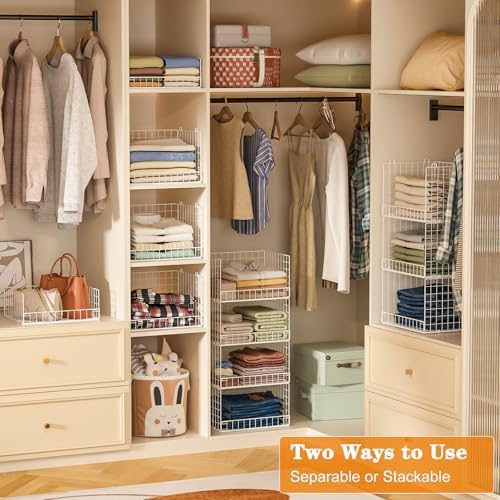 Yociyoga 7-Tier Stackable Closet Organizers and Storage Shelves, Foldable Closet Shelf Organizer System, Stackable Storage Bins Drawers for Closet Organizer System, White（Patent No. 30022416）