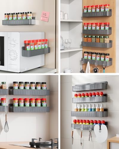 Nieifi Spice Rack Wall Mount, 4 Pack Grey, 2" Depth, Screw/Adhesive