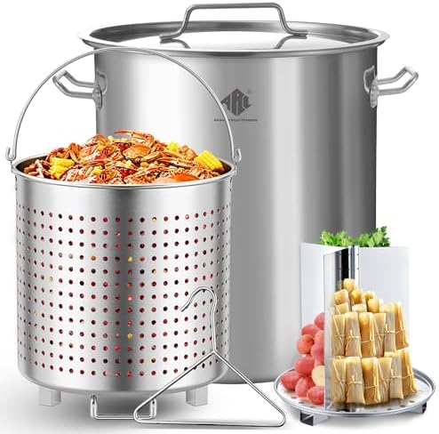ARC 52QT Stainless Steel Stockpot for Crab Seafood Boiler w/Basket, 13Gal