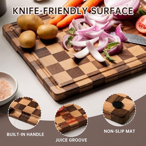 Checkered Cutting Board Set, Walnut Wood Cutting Boards for Kitchen