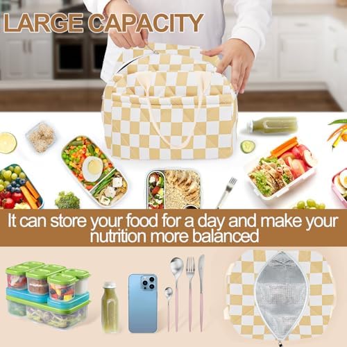 Cotton Quilted Insulated Lunch Bag, Reusable Quilted Floral Lunch Tote Bags