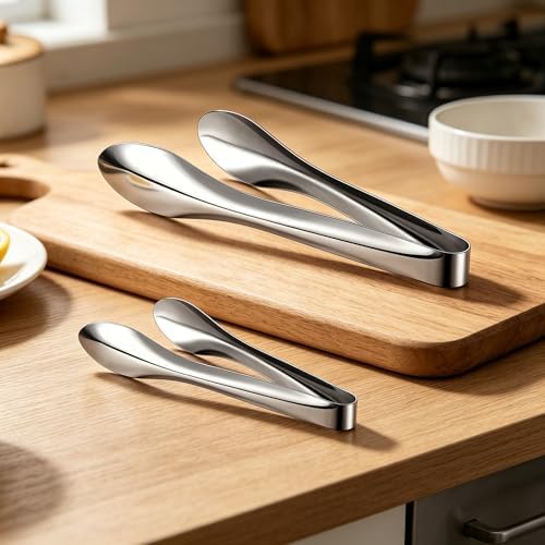 2 Pack Silver Polished Serving Tongs 6 Inch,9 Inch