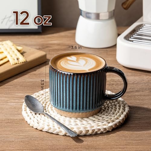 GBhome 12 OZ Stackable Coffee Mugs Set of 4, Ceramic Coffee Cups Set