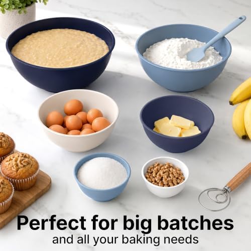Zulay Kitchen 12 Piece Plastic Mixing Bowls with Leak-Proof Lids Set - Microwave and Freezer Safe Kitchen Mixing Bowls for Preparing, Serving and Storing - Large Nesting Bowls (Navy Ombre)
