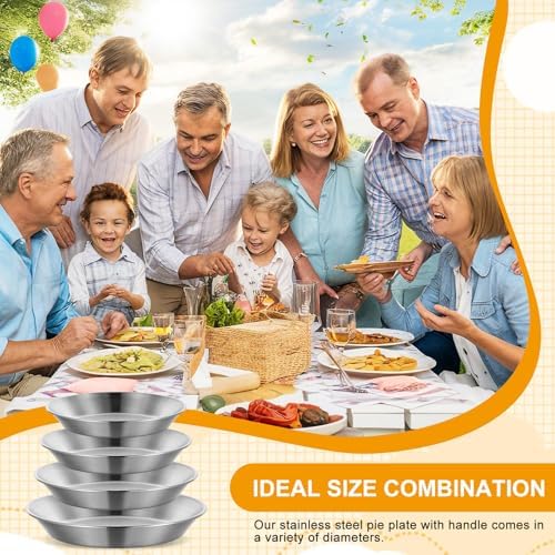 4 Pcs Stainless Steel Pie Pan Set, Pizza Pan Deep Pie Dish Pie Plate Baking Tray Dishes for Pizza Baking Serving Oven Grill, 4 Sizes