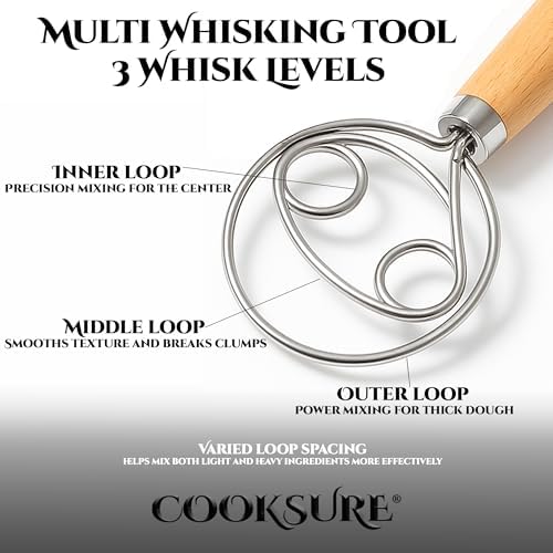 2Pcs Danish Dough Whisk & Bread Lame for Sourdough Bread – Wooden Handle Dough Whisk Mixer and Bread Scoring Tool, Artisan Sourdough Baking Tools & Bread Baking Supplies