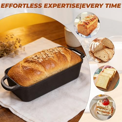 GRMImosa Cast Iron Loaf Pan 11x5 Inch with Lid, 5.8 Qt Bread Pan, Black