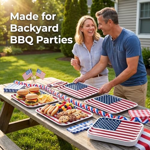 Vesici 6 Pack 4th of July Serving Trays 13x10 Inch American Flag Melamine Platter 250th Anniversary Patriotic Party Supplies Rectangular Food Platters for American Memorial Day Outdoor Picnic