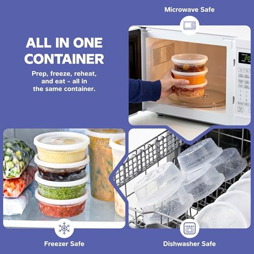 GUSTO 8 oz Plastic Deli Containers with Lids [48 Sets] Food Storage