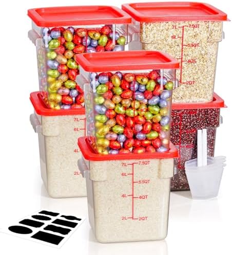 8QT 6PCS NSF Commercial Clear Food Storage Containers with Lids(RED)