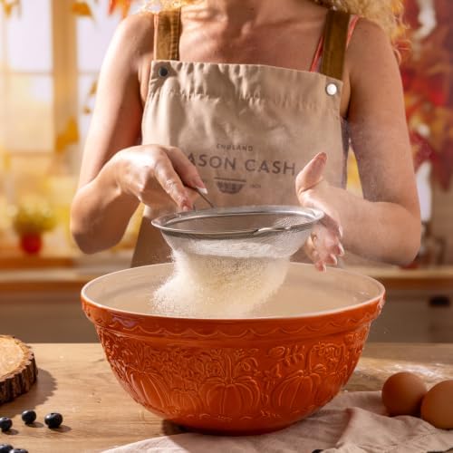 Mason Cash In the Pumpkin Patch S12 Mixing Bowl Stoneware, 4.25 Qt, Embossed Pumpkin Design (Persimmon)