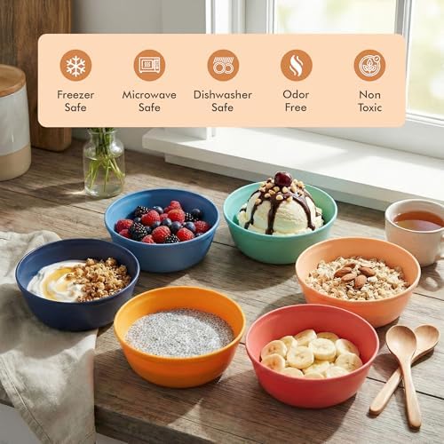 MASTERCOOK Plastic Bowls Set of 6 – 15oz Multipurpose Deep Plates Salad and Pasta Bowls Ideal for Home, Kids, Parties – Stackable Bowl for Kitchen – Non-BPA and Food Grade – Cute Colors