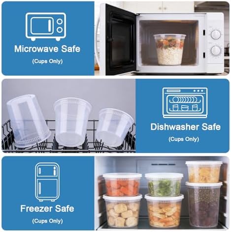 Lamosi 60 Sets Deli Containers With Lids, 8/16/32 oz Quart Containers